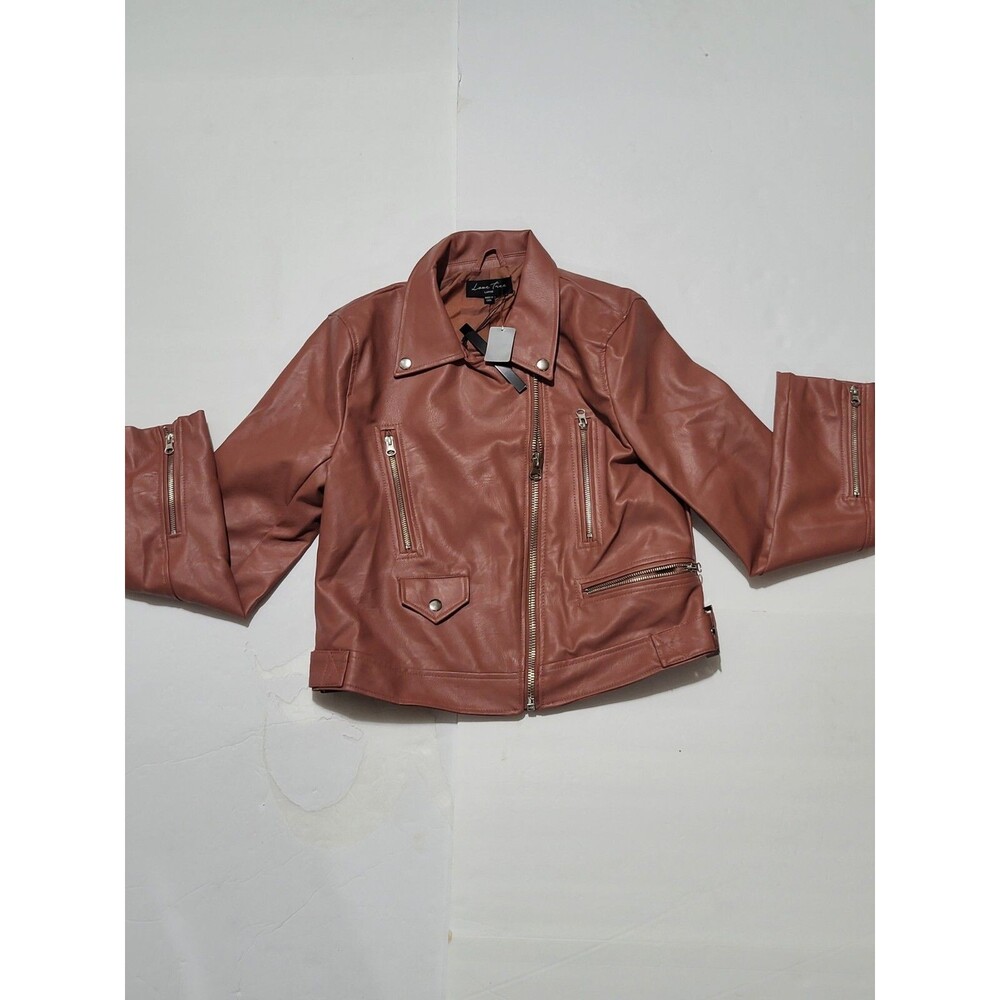 Love Tree Faux Leather Jacket Large Moto Biker Full Zip Red Cropped